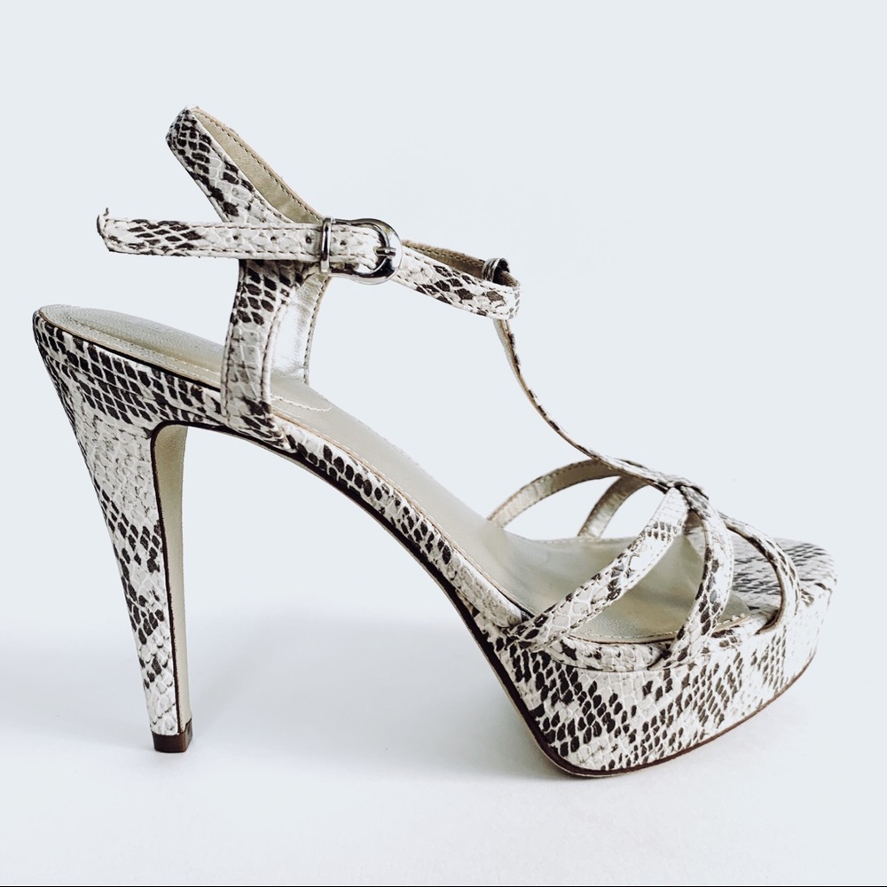 Off White & Taupe Snake Skin Platform Sandals